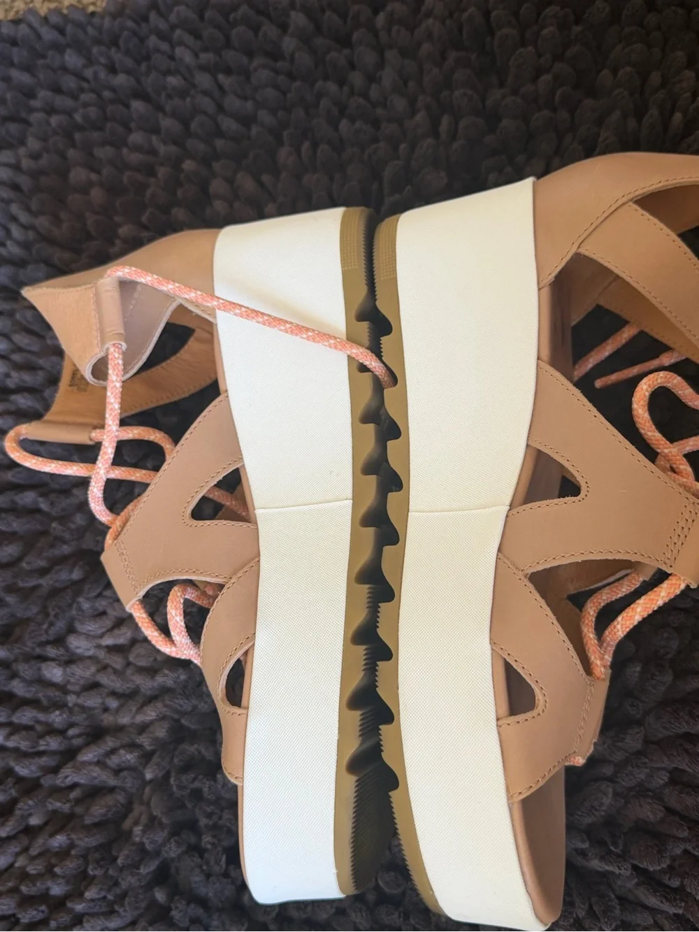 Sorel Beige Platform Sandals with Coral Pink Laces